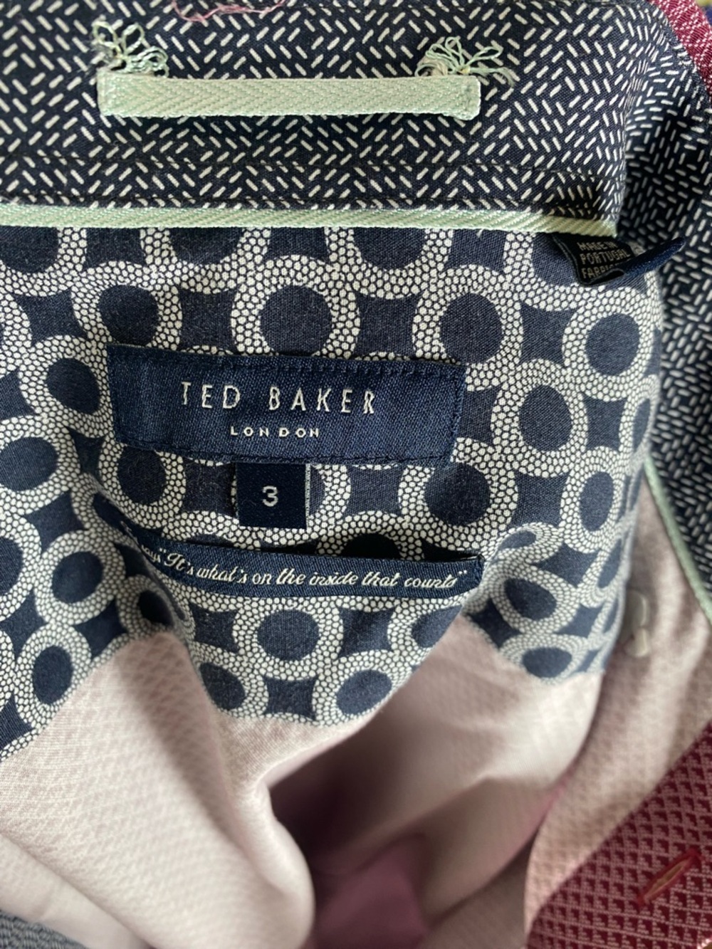 Ted Baker Men's Burgundy Micro-Pattern Button-Down Shirt - Picture 5 of 8